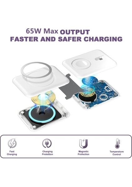 Kablolu Siyah Ab 65W 3'ü 1 Arada Manyetik Kablosuz Şarj Aleti Standı iPhone 14 13 12 11 Pro Max Apple Watch Için Mini Hızlı Şarj Istasyonu (Yurt Dışından) fiyatları