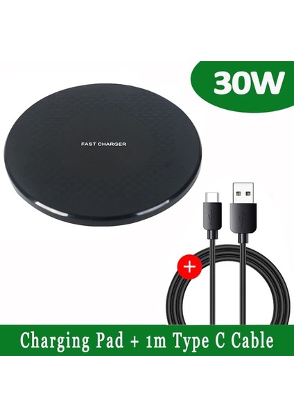 Siyah Kablo ile 30W Kablosuz Şarj Cihazı iPhone 13 12 11 Xs Max x Xr 8 Artı Hızlı Kablosuz Şarj Pedi Samsung S22 S21 S10 Not 9 Xiaomi (Yurt Dışından)