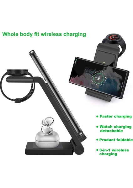 Saat Şarj Cihazı Beyaz 15W Katlanabilir Hızlı Kablosuz Şarj Istasyonu Samsung S22/ULTRA/S21/NOTE20/Z Flip 4/fold 4 Galaxy Watch 5/4/3 Aktif 2/1 Tomurcuklar (Yurt Dışından) fırsatları