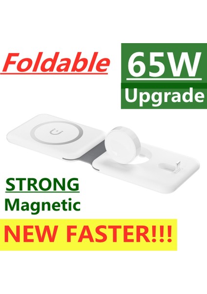 Kablolu Siyah Ab 65W 3'ü 1 Arada Manyetik Kablosuz Şarj Aleti Standı iPhone 14 13 12 11 Pro Max Apple Watch Için Mini Hızlı Şarj Istasyonu (Yurt Dışından) indirimleri