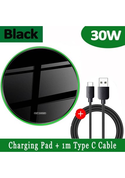 Siyah Kablo ile 30W Kablosuz Şarj Pedi iPhone 14 13 12 11 Pro Max x Samsung S22 S21 Telefon Şarj Cihazları Indüksiyon Hızlı Şarj Dock Istasyonu (Yurt Dışından)