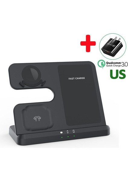 Siyah Abd Fişi ile 30W 3'ü 1 Arada Kablosuz Şarj Standı Samsung Galaxy S22 S21 Ultra S20 S10 Hızlı Şarj Istasyonu Istasyonu Watch5 Pro Tutucu Buds2 (Yurt Dışından)