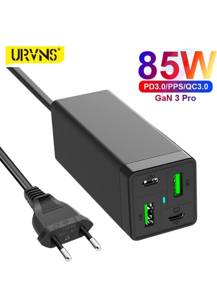 Siyah Abd ve Kablo Urvns 4-Port 85W Gan USB C Hızlı Şarj Cihazı, Pd 65W Pps 45W 20W Qc3.0 MacBook Dizüstü iPhone Xiaomi Samsung Için Güç Adaptörü Kaynağı (Yurt Dışından) fiyatları