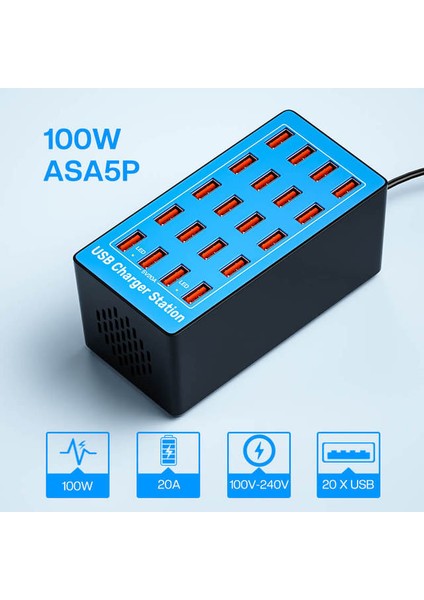 Kr Fiş ASA5P 20 Port USB Şarj Cihazı Çoklu Bağlantı Noktaları 200 W 40A 40 Port USB Şarj Istasyonu Telefon Şarj Adaptörü iPhone Samsung Xiaomi Için Çoklu Şarj Cihazı (Yurt Dışından)