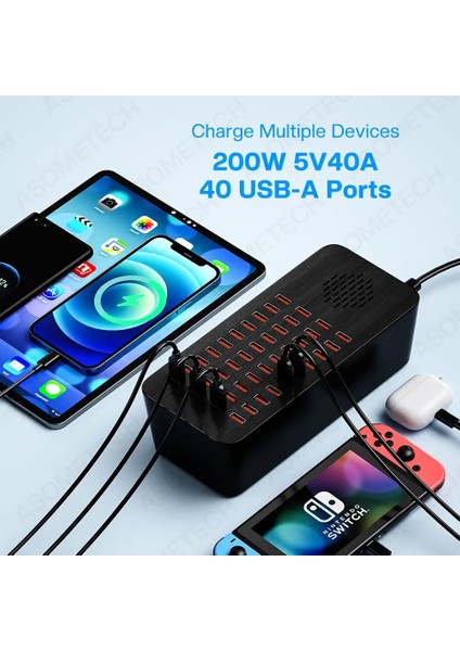 Kr Fiş ASA5P 20 Port USB Şarj Cihazı Çoklu Bağlantı Noktaları 200 W 40A 40 Port USB Şarj Istasyonu Telefon Şarj Adaptörü iPhone Samsung Xiaomi Için Çoklu Şarj Cihazı (Yurt Dışından) modelleri