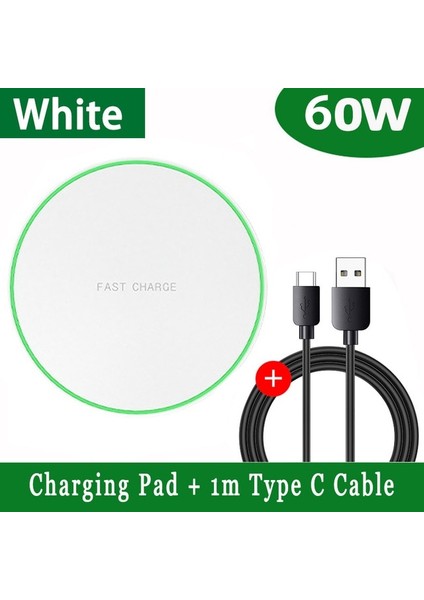 Beyaz Kablo ile 60W Kablosuz Şarj Cihazı iPhone 13 12 11 x Xr Xs Hızlı Kablosuz Şarj Standı Için Samsung Xiaomi Huawei Telefon Şarj Cihazı Kablosuz (Yurt Dışından)