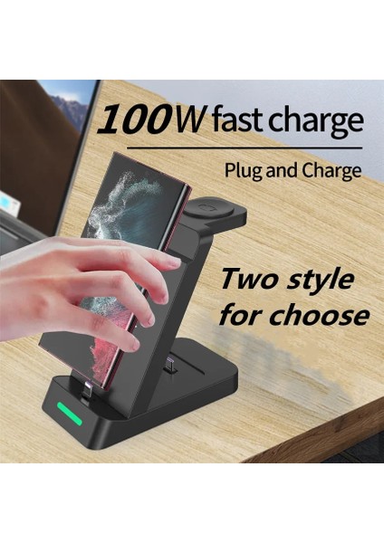 iphone Için Kablosuz 100W 3'ü 1 Arada Kablosuz Şarj Standı Hızlı Şarj Dock Istasyonu iPhone 14 13 12 11 Samsung S22 S21 Galaxy Apple Watch 8 7 6 (Yurt Dışından) modelleri