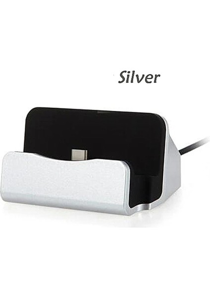 Mikro USB Için Gümüş Tip C Mikro USB Şarj Cihazı iPhone Için Samsung Için Xiaomi Şarj Istasyonu Standı Cep Telefonu Tutucu Chagering Tabanı Masa Üzerinde (Yurt Dışından)