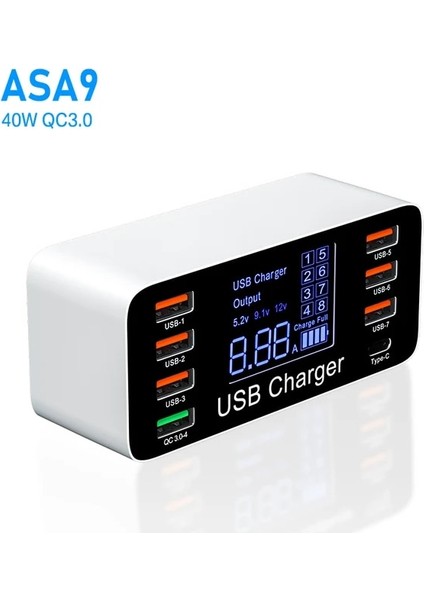 Kore Fişi Asa9 40W Qc 60W 8 Port Hızlı Şarj 3.0 USB Şarj Cihazı Tip C Pd 20W Hızlı Şarj Istasyonu USB C Şarj Cihazı iPhone 13 12 Xiaomi Telefon Adaptörü (Yurt Dışından)