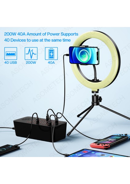 Abd Tak ASA5P 20 Port USB Şarj Cihazı Çoklu Bağlantı Noktaları 200 W 40A 40 Bağlantı Noktası USB Şarj Istasyonu Telefon Şarj Adaptörü iPhone Samsung Xiaomi Için Çoklu Şarj Cihazı (Yurt Dışından) fırsatları