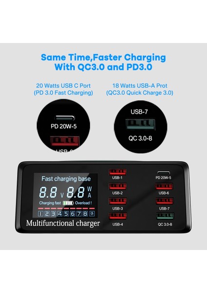Ab Tak 100W Çoklu USB Şarj Cihazı Hub Pd Hızlı Şarj 3.0 Qi Kablosuz Şarj Cihazı 8 USB Bağlantı Noktası iPhone Samsung Huawei Için Hızlı Şarj Istasyonu (Yurt Dışından) modelleri