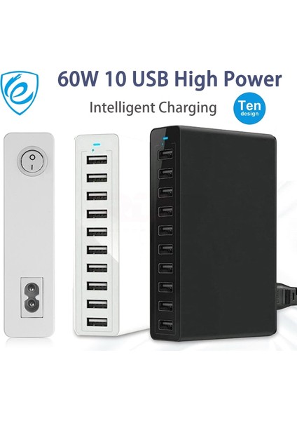 Au 5 USB Beyaz 10 Port Çoklu USB Şarj Istasyonu Hızlı Şarj 60W Hızlı Şarj Güç Adaptörü Ab iPhone Samsung Xiaomi Cep Telefonu Şarj Cihazı (Yurt Dışından) fiyatları
