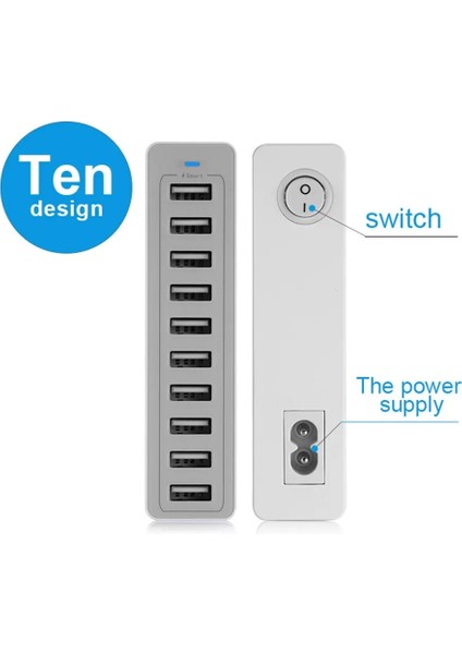 Au 5 USB Beyaz 10 Port Çoklu USB Şarj Istasyonu Hızlı Şarj 60W Hızlı Şarj Güç Adaptörü Ab iPhone Samsung Xiaomi Cep Telefonu Şarj Cihazı (Yurt Dışından) modelleri