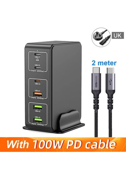 Ingiltere ve Kablo Urvns 120W USB C Süper Hızlı Şarj Cihazı 6-Port Pd 65W PPS45W Telefon Dizüstü Bilgisayarı Usb-C Şarj Istasyonu MacBook Pro/air Xps iPad iPhone Için (Yurt Dışından)