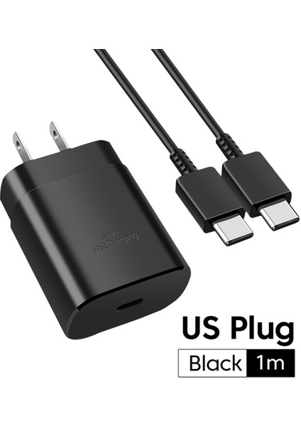 Abd Siyah Set Olaf 25W USB C Şarj Cihazı Hızlı Şarj Güç Adaptörü Tip C Chargeur USB Şarj Cihazı Samsung Galaxy S22 21 Not 20 A71 USB Kablosu (Yurt Dışından)