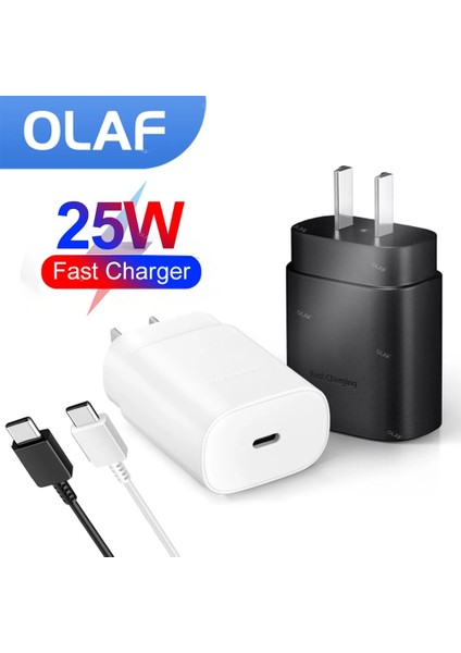 Abd Siyah Set Olaf 25W USB C Şarj Cihazı Hızlı Şarj Güç Adaptörü Tip C Chargeur USB Şarj Cihazı Samsung Galaxy S22 21 Not 20 A71 USB Kablosu (Yurt Dışından) fiyatları