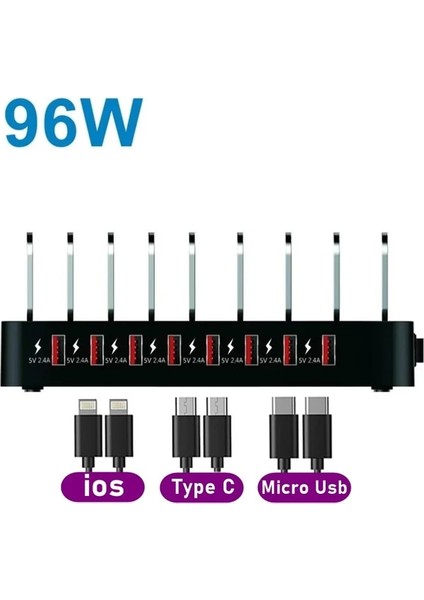 Ingiltere 96W Kablolu Evrensel 110W 8 Bağlantı Noktalı Çoklu USB Şarj Standı IPhone 14 Için Carregador Hızlı Şarj 3.0 Samsung Xiaomi Için Hızlı Şarj Istasyonu (Yurt Dışından)