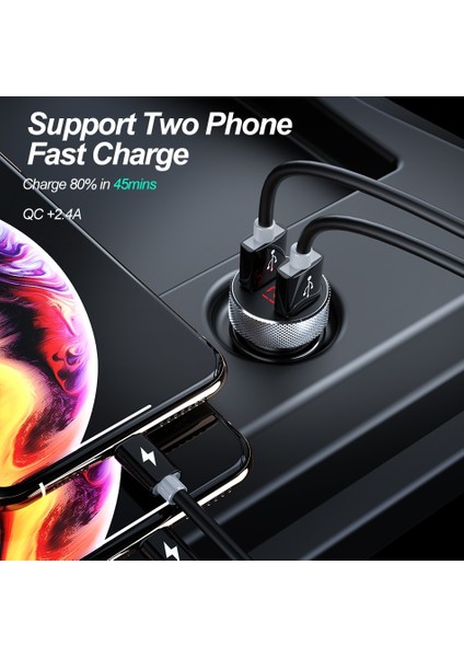 Dijital Ekranlı Metal Qc3.0 ve 2.4A Keyvovo Qc 3.0 Metal Araç Şarj Cihazı USB Çift Bağlantı Noktalı USB Telefon Şarj Cihazı iPhone Xiaomi Samsung Huawei Için Hızlı Şarj LED Ekran (Yurt Dışından) fiyatları