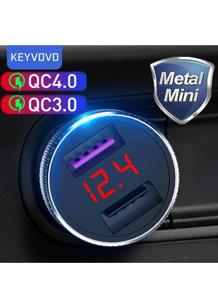 Dijital Ekranlı Metal Qc3.0 ve 2.4A Keyvovo Qc 3.0 Metal Araç Şarj Cihazı USB Çift Bağlantı Noktalı USB Telefon Şarj Cihazı iPhone Xiaomi Samsung Huawei Için Hızlı Şarj LED Ekran (Yurt Dışından) fırsatları