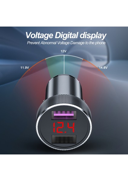 Dijital Ekranlı Metal Qc3.0 ve 2.4A Keyvovo Qc 3.0 Metal Araç Şarj Cihazı USB Çift Bağlantı Noktalı USB Telefon Şarj Cihazı iPhone Xiaomi Samsung Huawei Için Hızlı Şarj LED Ekran (Yurt Dışından) indirimleri