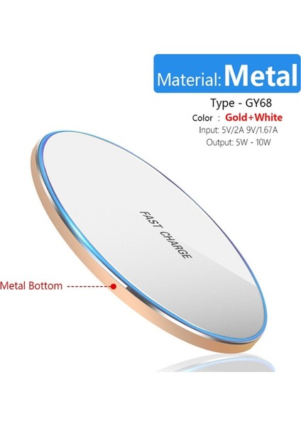 Metal Ped Altın Metal Kablosuz Şarj Pad LED Solunum Işığı 10 W iPhone 13 12 11 Xr Xs 8 Samsung X21 Xiaomi Hızlı Kablosuz Şarj Istasyonu (Yurt Dışından)