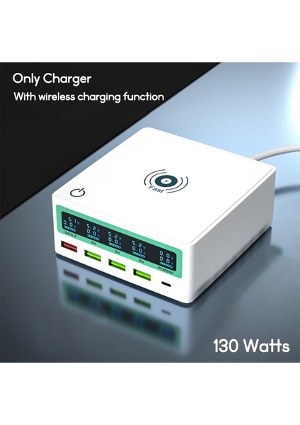 Ab Tak 130W, Kablosuz 130W Çoklu USB Şarj Cihazı ile Hızlı Şarj 3.0 Pd3.0 65W USB C Pd Usb-C Tip C Hızlı Şarj Aleti Hub Istasyonu iPhone 12 Pro Max Macbook Için (Yurt Dışından)