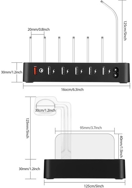 Hızlı Şarj Qc 3.0 ile Ab Fişli Şarj Istasyonu, En Hızlı 6 Bağlantı Noktalı Yerleştirme Istasyonu, Birden Fazla Cihaz Için USB Şarj Istasyonu, Telefonlar, Tablet (Yurt Dışından) modelleri