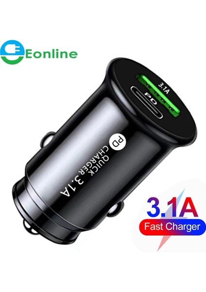 Beyaz Eonline Pd USB C Araç Şarj Cihazı 3.1A Şarj Hızlı Şarj Tüm Akıllı Telefonlar Için iPhone 12 11 Xiaomi Samsung Tip C Telefon (Yurt Dışından) indirimleri