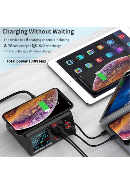 Ab 100W USB Şarj Aleti Adaptörü Iphone Hub Için Kablosuz Şarj Cihazı Şarj Istasyonu Pd Hızlı Şarj Cihazı Hızlı Şarj Xiaomi Huawei Samsung Için (Yurt Dışından) modelleri