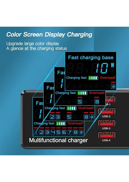 Siyah Ingiltere Aıxxco 100W Kablosuz USB Şarj Cihazı Dock 18W Pd Qc3.0 Hızlı Şarj Istasyonu Akıllı LED Ekran Samsung Huawei iPhone Için 8 Port USB (Yurt Dışından) fırsatları