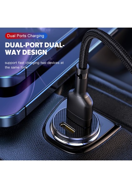 Siyah 36W Çift USB Elough Çift USB Araç Şarj Cihazı Hızlı Şarj 3.0 Qc3.0 Hızlı Şarj PD40W Tip-C Araç Şarj Cihazı iPhone 12 13 Xiaomi Huawei Samsung Için (Yurt Dışından) fiyatları