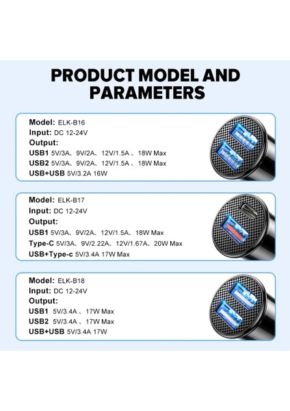 Siyah 36W Çift USB Elough Çift USB Araç Şarj Cihazı Hızlı Şarj 3.0 Qc3.0 Hızlı Şarj PD40W Tip-C Araç Şarj Cihazı iPhone 12 13 Xiaomi Huawei Samsung Için (Yurt Dışından) fırsatları