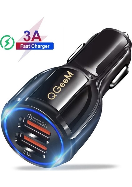 Qc3.0 Nobel Siyah Qgeem Çift USB Qc 3.0 Araç Şarj Cihazı Hızlı Şarj 3.0 Telefon Şarj Araba Hızlı Şarj Cihazı 2 Port USB Taşınabilir Şarj Cihazı iPhone Xiaomi Için (Yurt Dışından)