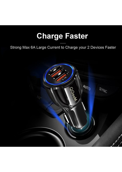 Qc3.0 Nobel Siyah Qgeem Çift USB Qc 3.0 Araç Şarj Cihazı Hızlı Şarj 3.0 Telefon Şarj Araba Hızlı Şarj Cihazı 2 Port USB Taşınabilir Şarj Cihazı iPhone Xiaomi Için (Yurt Dışından) modelleri