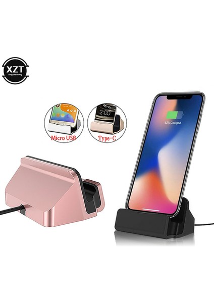 Mikro USB Için Gül Altın 2'si 1 Arada USB Kablosu Veri Telefonu Şarj Cihazı Masaüstü Dock Standı Istasyonu Mikro USB Şarj Tipi-C, Huawei Mate 20 P30 Için Samsung S8 Için (Yurt Dışından)