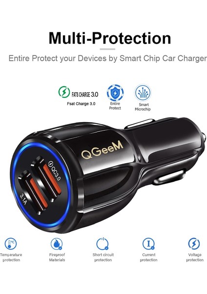 Qc3.0 Nobel Siyah Qgeem Çift USB Qc 3.0 Araç Şarj Cihazı Hızlı Şarj 3.0 Telefon Şarj Araba Hızlı Şarj Cihazı 2 Port USB Taşınabilir Şarj Cihazı iPhone Xiaomi Için (Yurt Dışından) fırsatları