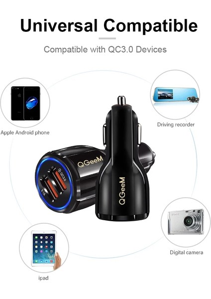 Qc3.0 Nobel Siyah Qgeem Çift USB Qc 3.0 Araç Şarj Cihazı Hızlı Şarj 3.0 Telefon Şarj Araba Hızlı Şarj Cihazı 2 Port USB Taşınabilir Şarj Cihazı iPhone Xiaomi Için (Yurt Dışından) indirimleri