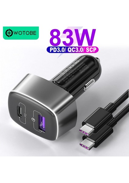 Siyah 83W ve 60W Kablo 83W Hızlı Araç Şarj Cihazı, 1port USB C Pps/pd 65W/45W/30W/20W,1PORT Qc3.0 P30/20 Tip C Dizüstü Tablet iPhone 13/12 S20/NOT 10/20 (Yurt Dışından)