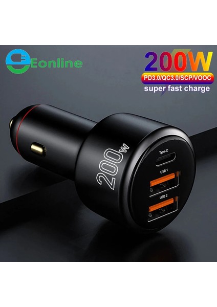 Siyah Eonlıne 3D USB Araç Şarj Cihazı 200W Süper Hızlı Şarj Cihazı 100W 65W Pd Tip-C Hızlı Charge3.0 Huaweı Oppo Vooc IPhone Xiaomi Mobile Için (Yurt Dışından) fiyatları