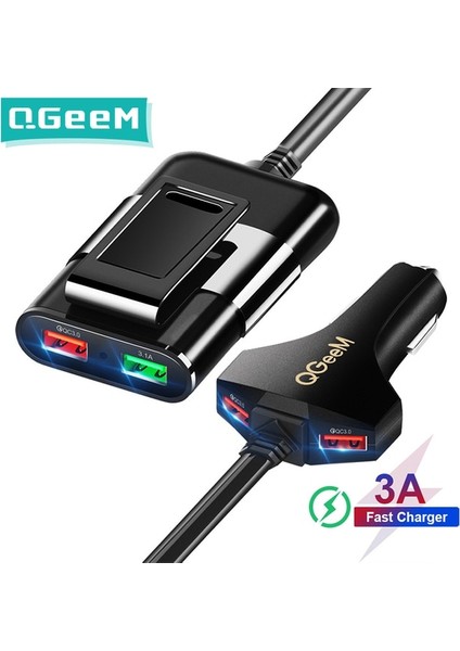 3xqc Bağlantı Noktaları 1X2A Qgeem 4 USB Qc 3.0 Araç Şarj Cihazı Hızlı Şarj 3.0 Telefon Araba Hızlı Ön Arka Şarj Adaptörü Araba Taşınabilir Şarj Cihazı Fişi iPhone Için (Yurt Dışından)