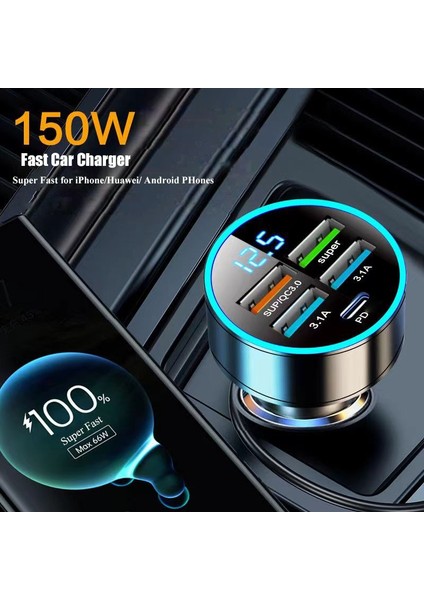 22.5W Araç Şarj Cihazı 4 Port USB Araç Şarj Cihazı Tip C Pd 150W Hızlı Şarj Adaptörü Için Huawei Oppo Oneplus iPhone 14 Pro Max 13 12 11 Mini Xs Xiaomi (Yurt Dışından) fırsatları