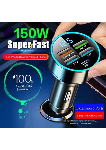 22.5W Araç Şarj Cihazı 4 Port USB Araç Şarj Cihazı Tip C Pd 150W Hızlı Şarj Adaptörü Için Huawei Oppo Oneplus iPhone 14 Pro Max 13 12 11 Mini Xs Xiaomi (Yurt Dışından) indirimleri