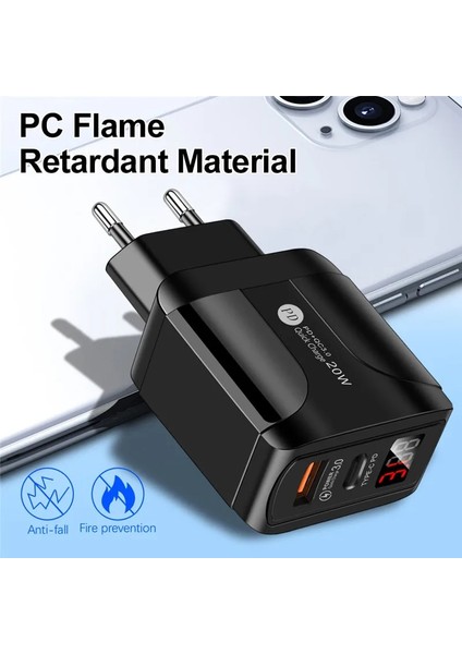 Siyah Ingiltere Gtwın Qc4.0 Qc3.0 20W USB C Telefon Şarj Cihazı LED Ekran Tip C Hızlı Şarj Taşınabilir Adaptör iPhone 13 12PRO iPad Huawei Xiaomi Için (Yurt Dışından) modelleri