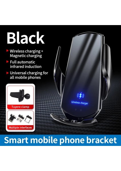 Siyah Kablosuz Şarj Araba Cep Telefonu Tutucu Braketi 15 W Manyetik Destek Otomatik Telefon Klip Iphone 12 Için Standı Aksesuarları (Yurt Dışından)