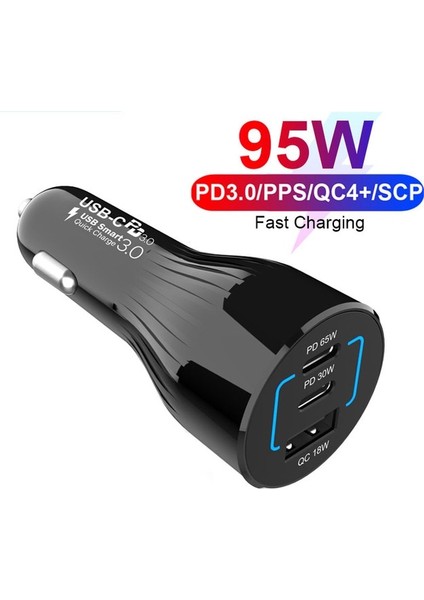 Yalnızca Araç Şarj Cihazı 95W USB C Araç Şarj Cihazı, 3 Portlu Pps/pd 65W/45W/30W/20W Qc3.0 18W Xiaomi Huawei Tip-C Dizüstü Tablet iPhone 12 S20/NOT 10/20 (Yurt Dışından)