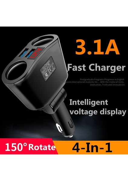 Siyah Vıkefon USB Araç Şarj Cihazı 3.1A Araç Çakmak Soket Splitter Fiş LED Araç Şarj Adaptörü 90 W Algılama Telefon Mp3 Dvr (Yurt Dışından) fırsatları