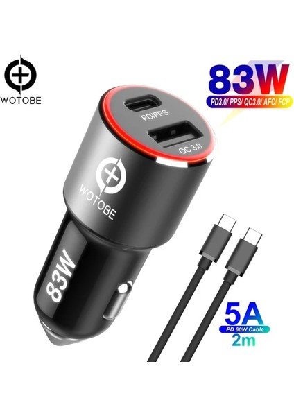 Siyah 83W ve 60W Kablo 83W Araç Şarj Cihazı, 1 Port USB C Pps/pd 65 W/45 W/30 W/18 W, 1 Port Qc3.0/afc C Tipi Dizüstü Bilgisayar IPHONE14 11/se S10/S20/NOTE 10 Xps 13/15/17 (Yurt Dışından)