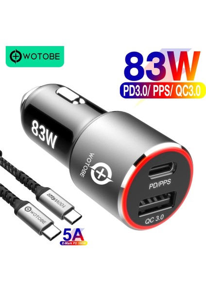 Siyah 83W ve 60W Kablo 83W Araç Şarj Cihazı, 1 Port USB C Pps/pd 65 W/45 W/30 W/18 W, 1 Port Qc3.0/afc C Tipi Dizüstü Bilgisayar IPHONE14 11/se S10/S20/NOTE 10 Xps 13/15/17 (Yurt Dışından) modelleri