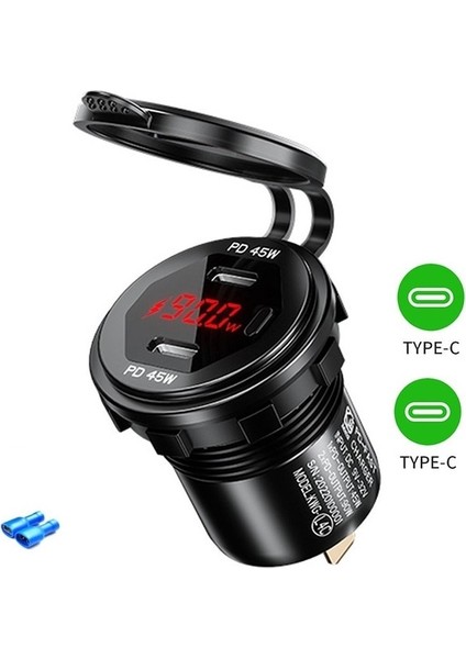 Kırmızı 90W Metal Çift USB C Tipi C Pd Hızlı Araç Şarj Cihazı Gerilim/güç Göstergesi Su Geçirmez Suv Motosiklet Kamyon Tekne Otobüs Rv Atv Için (Yurt Dışından)