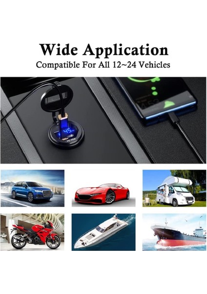 Kırmızı 90W Metal Çift USB C Tipi C Pd Hızlı Araç Şarj Cihazı Gerilim/güç Göstergesi Su Geçirmez Suv Motosiklet Kamyon Tekne Otobüs Rv Atv Için (Yurt Dışından) indirimleri